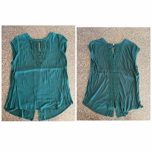 Elegant Teal Lace-Trimmed Women's Top